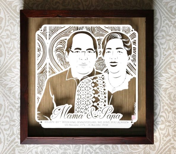 Cutteristic – Kado Wedding Anniversary – Mama Papa (2) Sketsa wajah paper cutting untuk kado ulang tahun pernikahan/anniversary unik & eksklusif kepada sahabat, orang tua, teman kerja/kolega