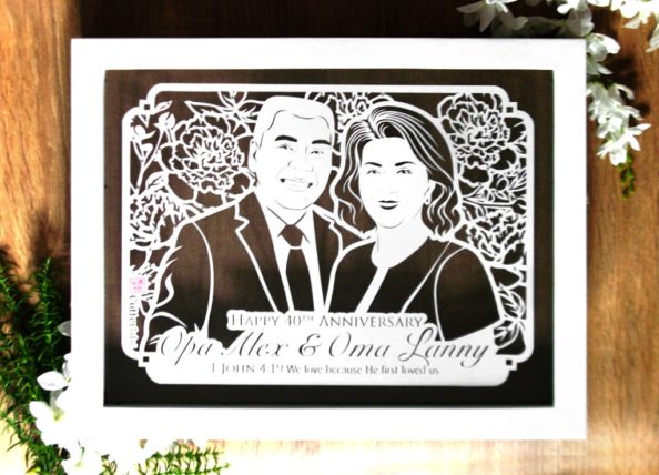 Cutteristic – Kado Ulang Tahun Pernikahan – Mex Lunny (5) Sketsa wajah paper cutting untuk kado ulang tahun pernikahan/anniversary unik & eksklusif kepada sahabat, orang tua, teman kerja/kolega